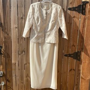 COLDWATER Creek Formal Dress & Jacket 12 Mother of the Bride Dress Ivory Beaded